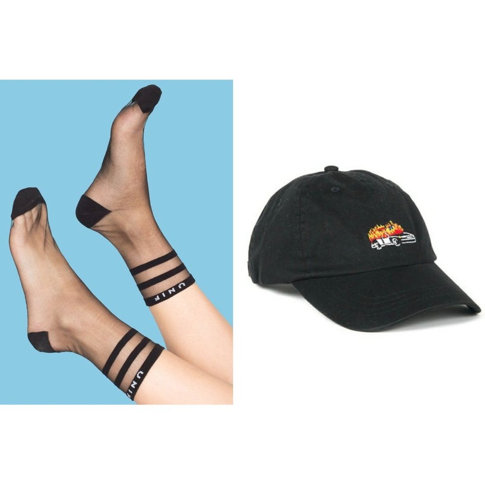 UNIF RARE New Sheer Varsity Socks/ACAB Hat Set One Size Bundle